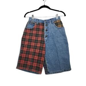 Vintage Steffano 6 Jorts Shorts Plaid Fall All Over Double Sided Patch 90s